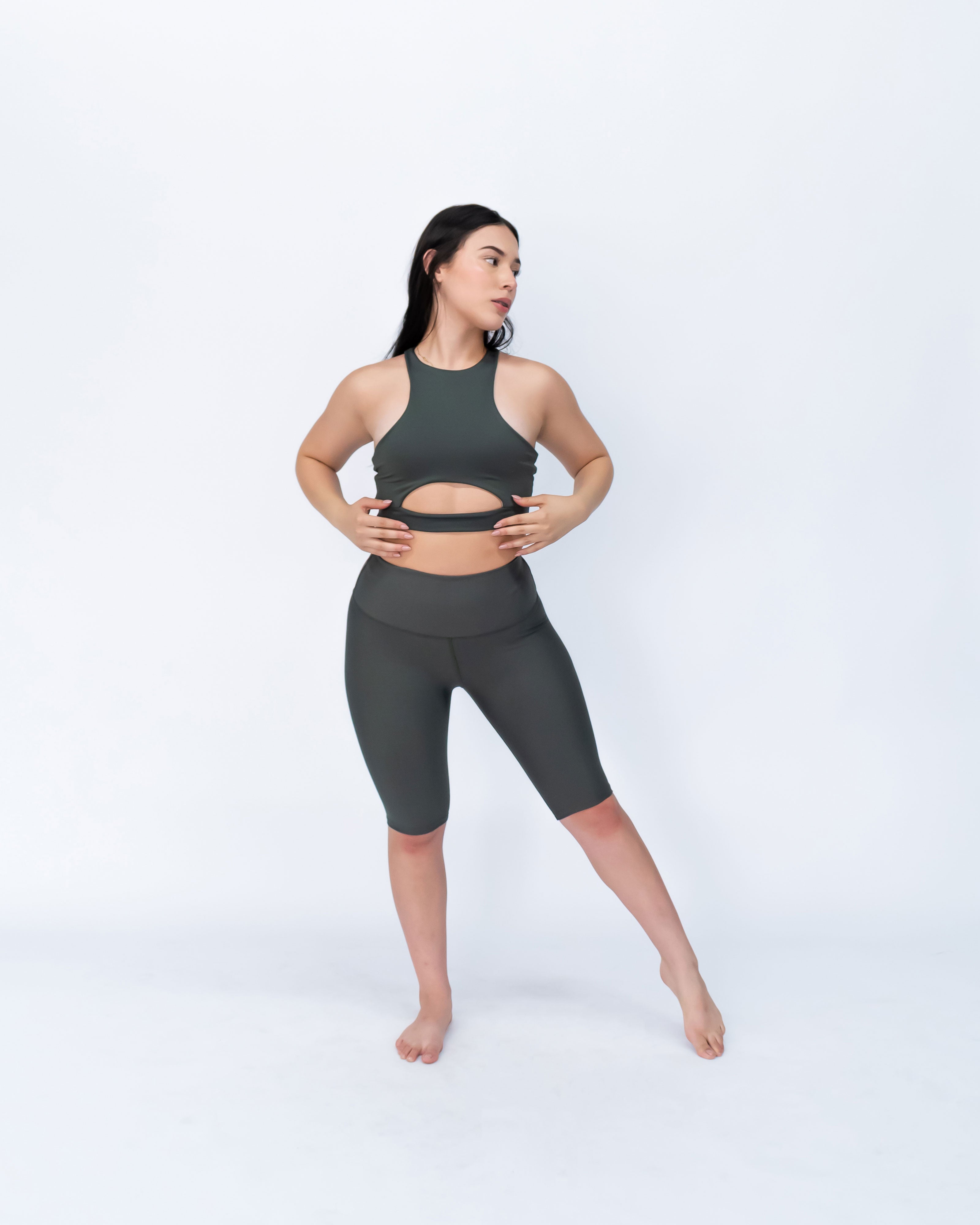 Biker Deportivo mate unicolor control de abdomen color gris oxford