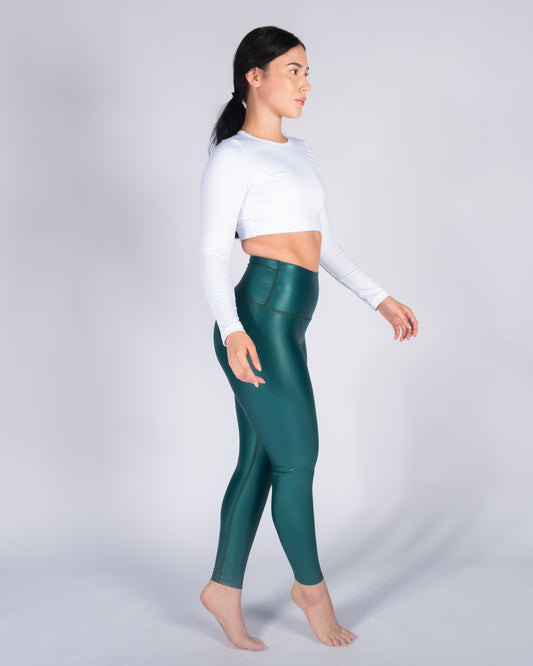 Legging brillante efecto cuero control abdomen color verde esmeralda