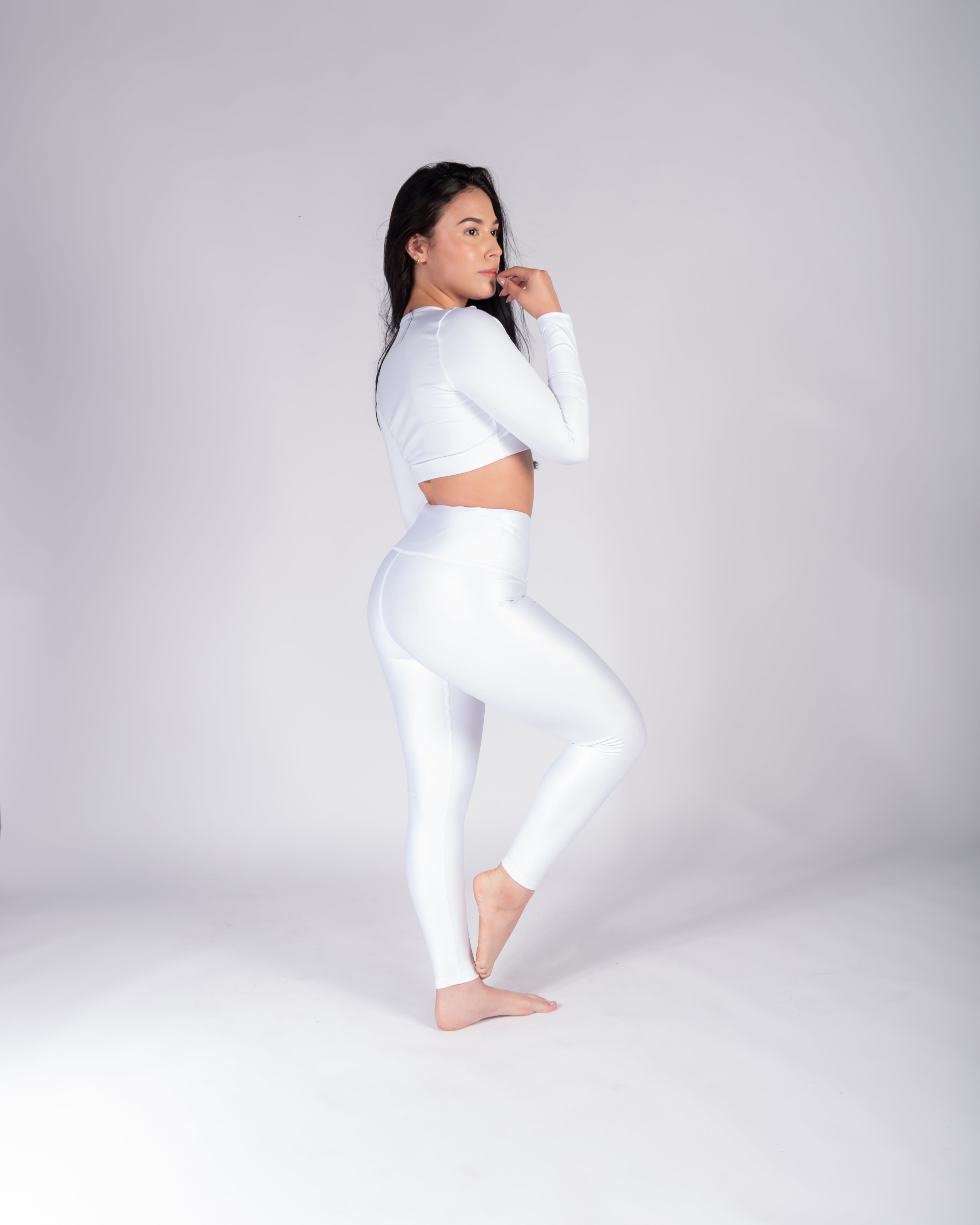 Legging brillante efecto cuero control abdomen color blanco